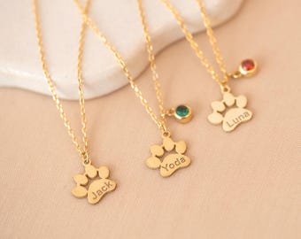 Gegraveerde pootafdrukketting, aangepaste gouden bedelketting, aangepaste pootketting, huisdierherdenkingsketting met geboortesteen