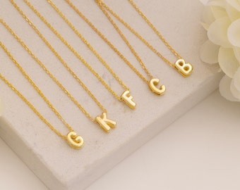 14k Gold Initial Necklace, Bubble Letter Necklace, Letter Necklace, Initial Necklace, Bubble Name Necklace, Christmas Gift, Balloon Necklace