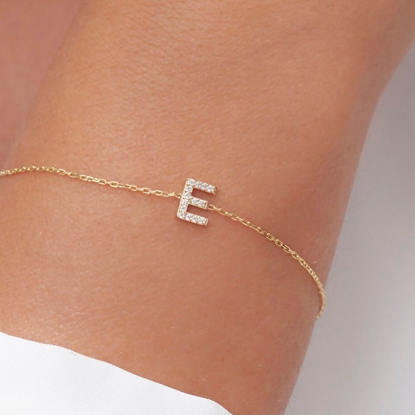 Pulsera de letras, pulsera de letras pavimentadas, pulsera inicial de letras, regalo para ella, regalo de Navidad, regalo personalizado, pulsera de letras de diamantes