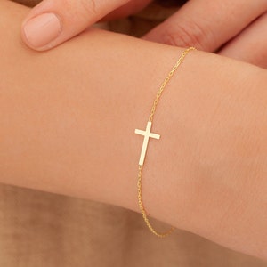 Pulsera de cruz de plata de ley 925, delicada pulsera minimalista con cruz, regalo personalizado para mujer, madre, niña, esposa, cruz.