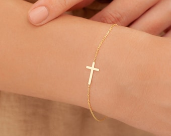 Sterling Silber 925 Kreuz Armband, zierliches minimalistisches Kreuz Armband, personalisiertes Geschenk für Frau, Mutter, Mädchen und Kind, Frau, Kreuz