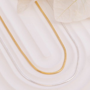 Dainty Gold Snake Chain Necklace, Silver, Gold, Rose Gold Snake Chain Necklace, Herringbone Necklace, Dainty Snake Necklace, Gift for Her