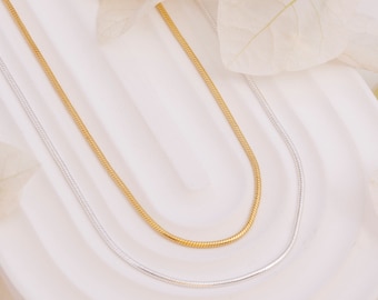 Dainty Gold Snake Chain Necklace, Silver, Gold, Rose Gold Snake Chain Necklace, Herringbone Necklace, Dainty Snake Necklace, Gift for Her