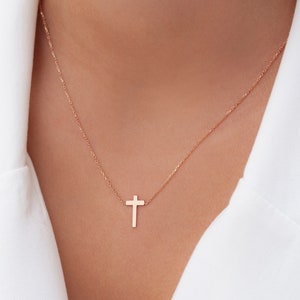 14k Solid Gold Cross Necklace, Gold Cross Necklace, Dainty Cross Necklace, Religious Necklace, Solid Gold Cross Jewelry, Small Cross image 4