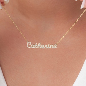 14k Solid Gold Diamond Name Necklace, Personalized Gift , Name Necklace, Pavé Name Necklace, Mothers Day Gift, Diamond Name Necklace