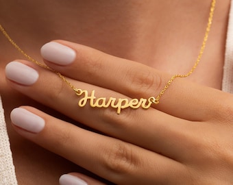 Script Name Necklace , Custom Nameplate Necklace , 14k Gold Name Plate