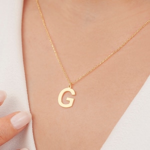 14k Solid Gold Letter Necklace, Personalized Letter Necklace, Initial Necklace, Gift for Her, Initial Letter Necklace, 14k Gold Necklace