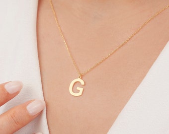 14k Solid Gold Letter Necklace, Personalized Letter Necklace, Initial Necklace, Gift for Her, Initial Letter Necklace, 14k Gold Necklace