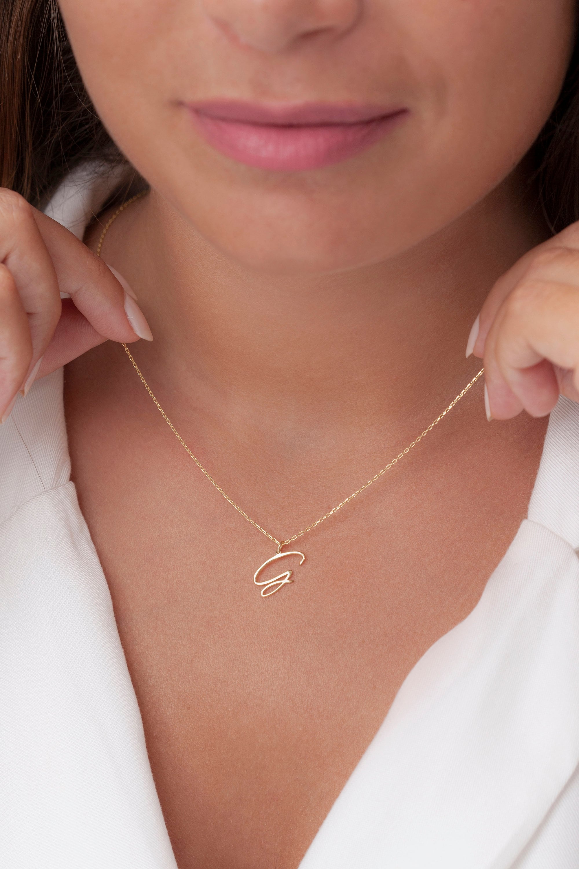 14k Solid Gold Letter Necklace Dainty Letter Necklace Etsy
