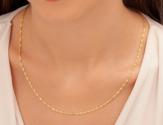 Solid 14K Gold Singapore Chain Necklace Singapore Rope Chain