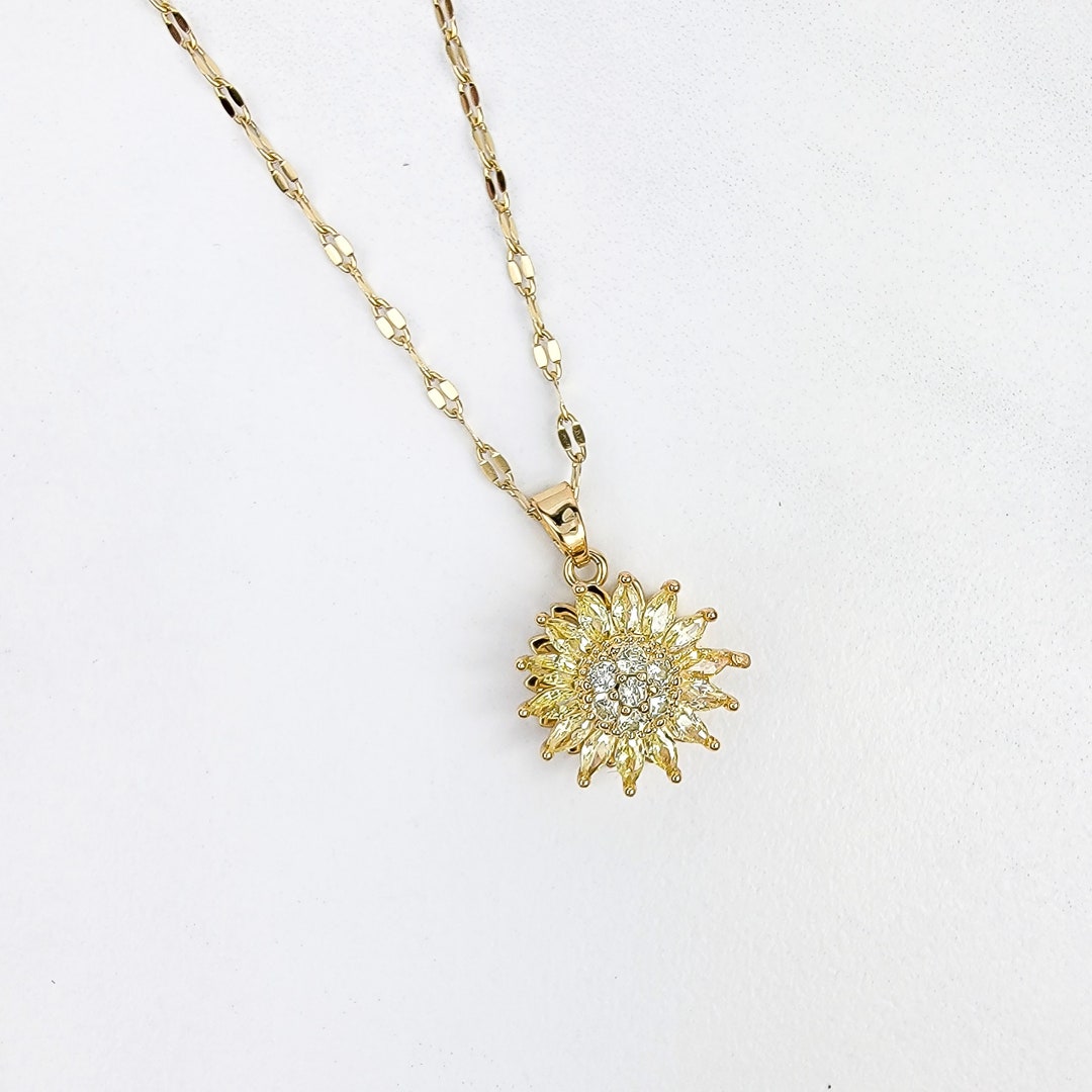 Spinning Sunflower Necklace Rotating Pendant to Reduce Etsy