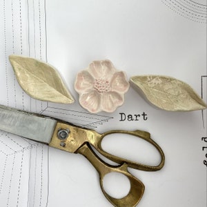 Pattern weight, paper weight, stoneware pattern weight. Blossom and leaf set of three.