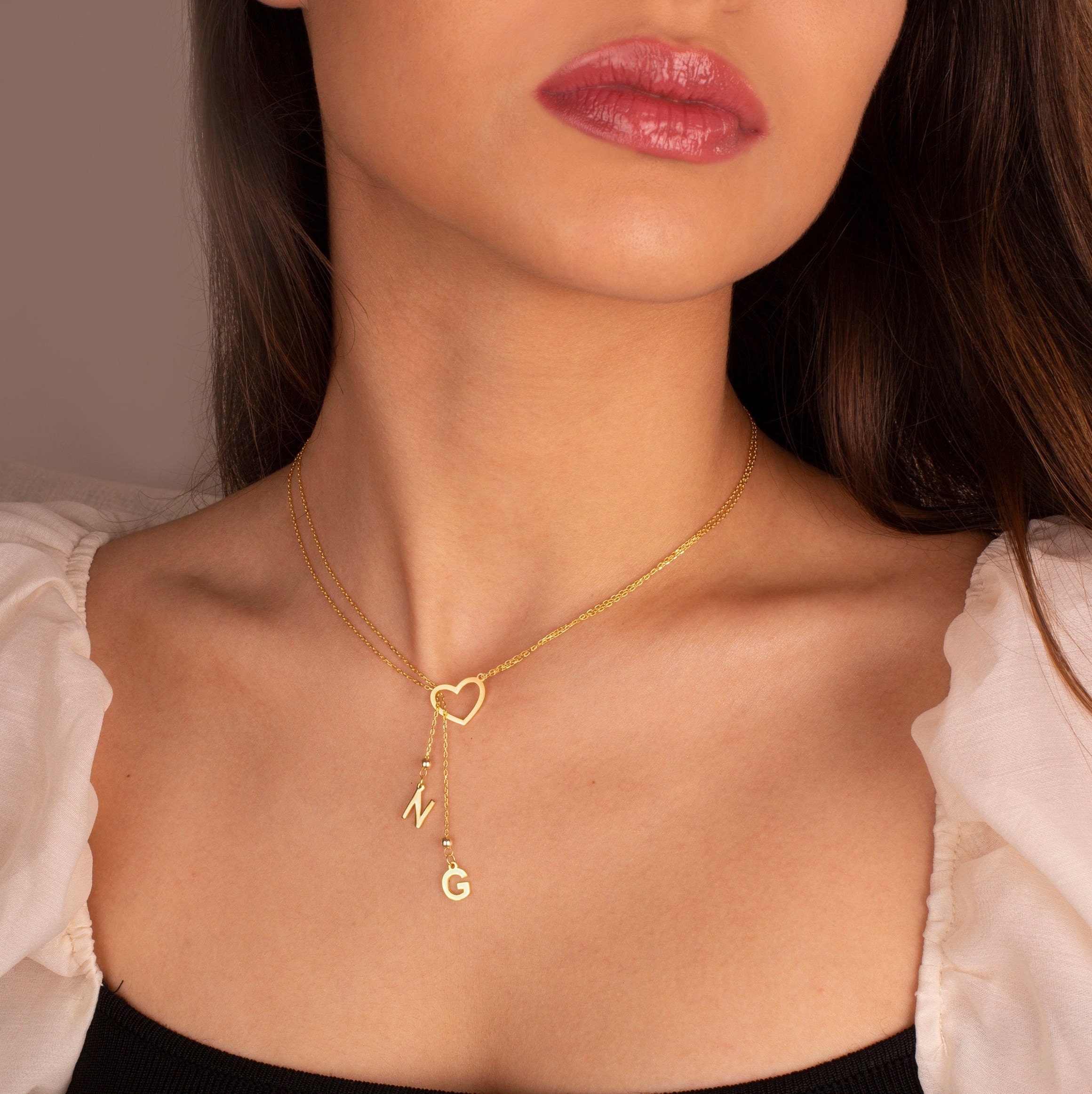 Initial necklace, initial heart necklace, 925 sterling silver, 18 ct …