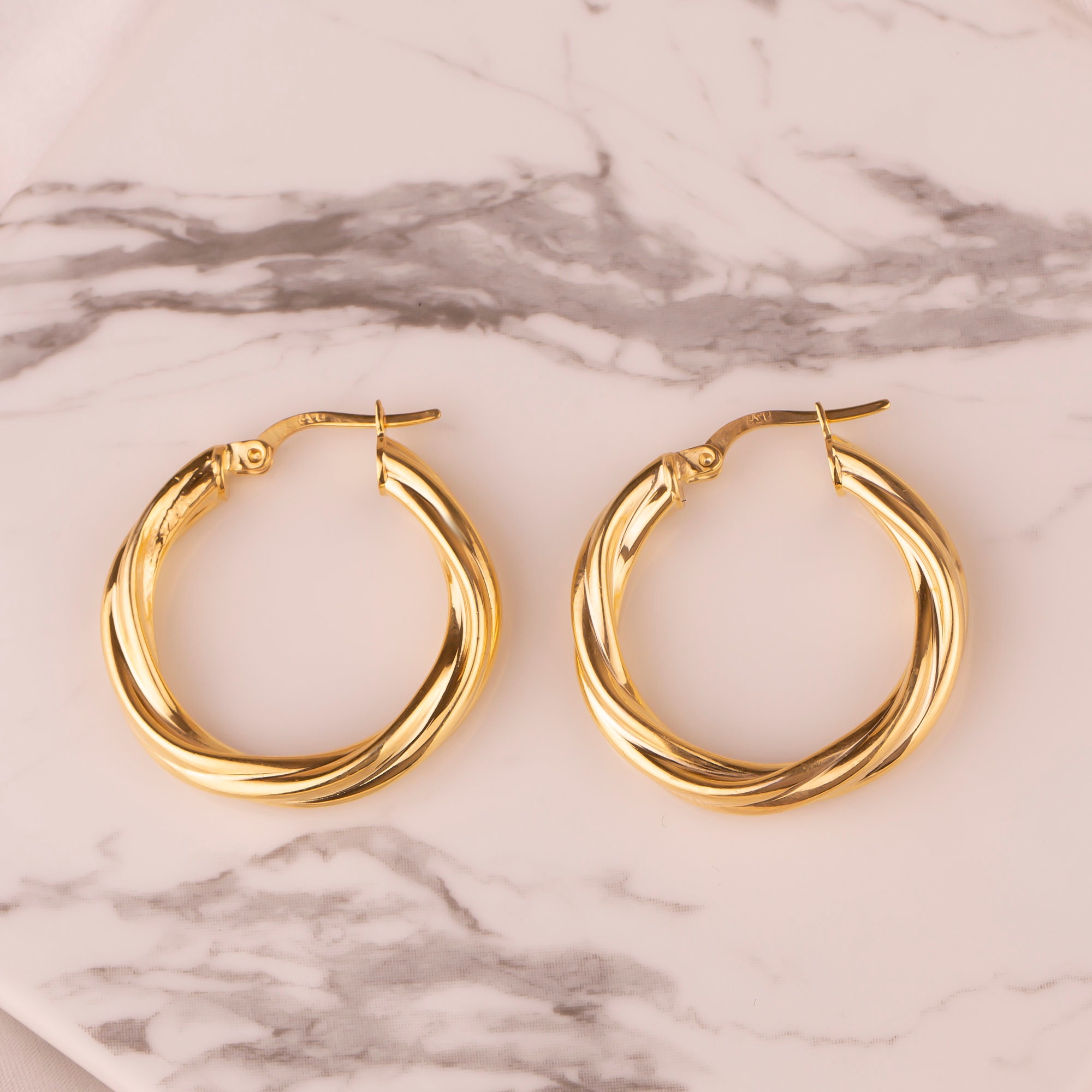 Chunky Twisted Gold Hoop Earrings 2 Size Circle Twisted - Etsy UK