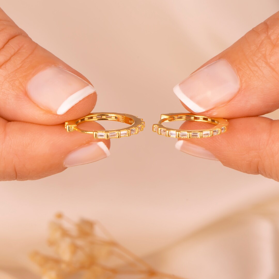 14ct Gold Plated Mini Hoop Earrings CZ Sterling Silver Hoops Etsy UK