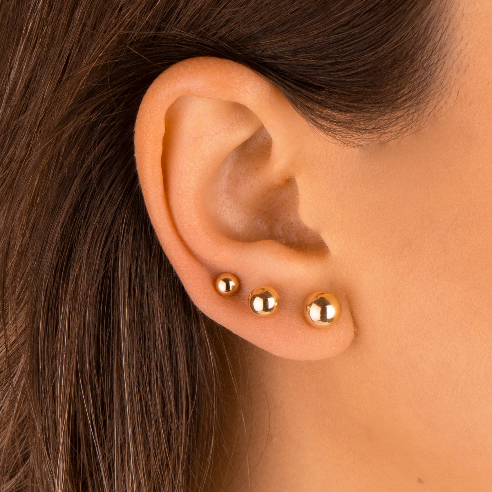 14ct pure gold round earrings Ball studs Round studs Plain Etsy