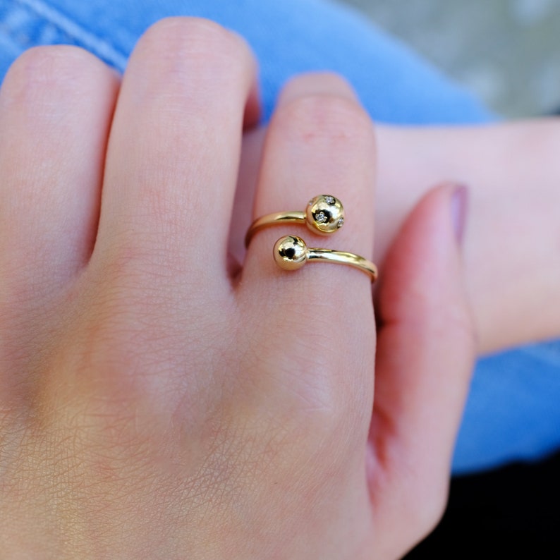 14ct SOLID GOLD Open Double Ball Gold Ring Solid Gold Etsy UK