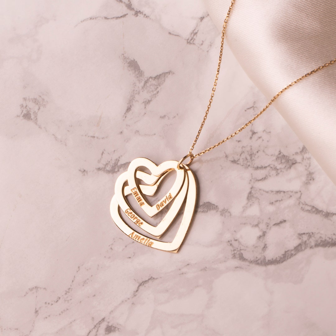 Personalised Gold Heart Name Necklace 14K SOLID GOLD Engraved Etsy