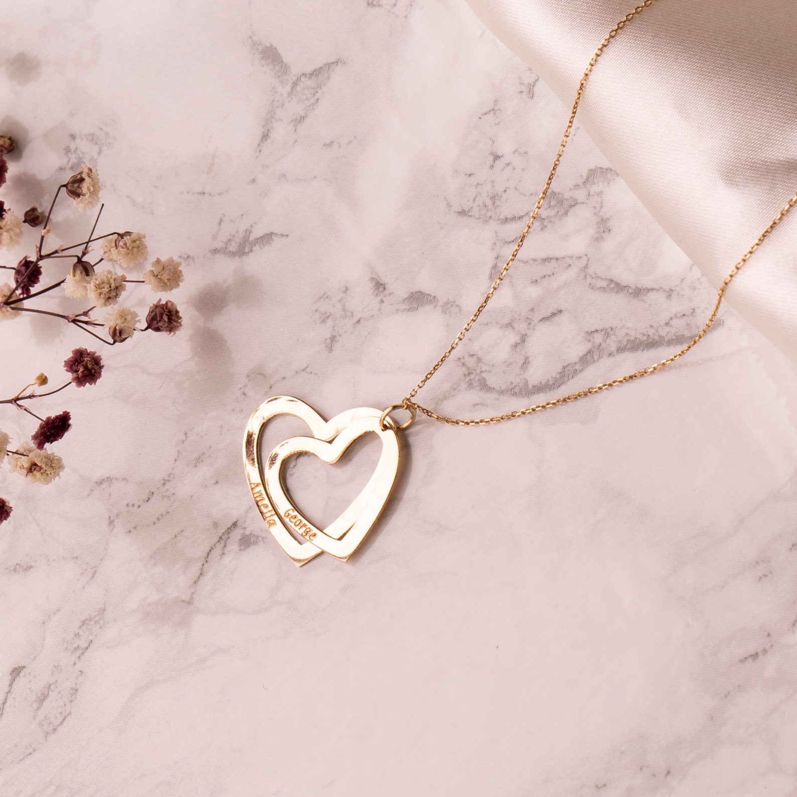 Personalised Gold Heart Name Necklace 14K SOLID GOLD Engraved Etsy