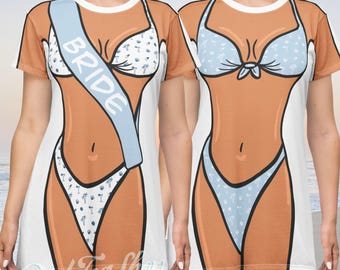 Last Toast on the Coast Bikini Body Tshirt Dress: Bride, Bachelorette, Wedding, Blue Coastal