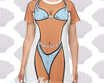Coastal Seashell Bikini Body Tshirt Dress: Birthday, Costume, Bachelorette, Wedding, Coverup | Bod Tee Shop