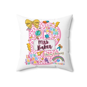 Back to School Custom Classroom Pillow, Custom Classroom Decor, Teacher&#39;s Appreciation Gift, Christmas Gift for Teacher, Preppy Coquette Bow