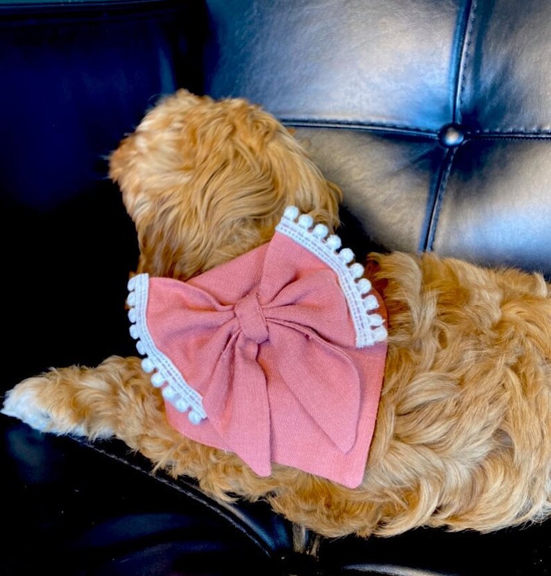 Luxury Dog Bandana with sailor bow and pom trim over the Etsy