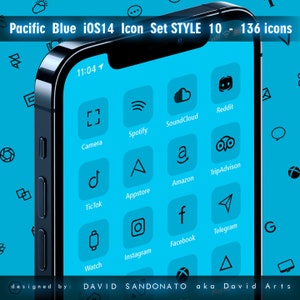 Pacific Blue iOS14 Icon Set STYLE 10 - 136 Icons and 378 homescreen and widget backgrounds | Aesthetic Minimal | Customize Home Screen