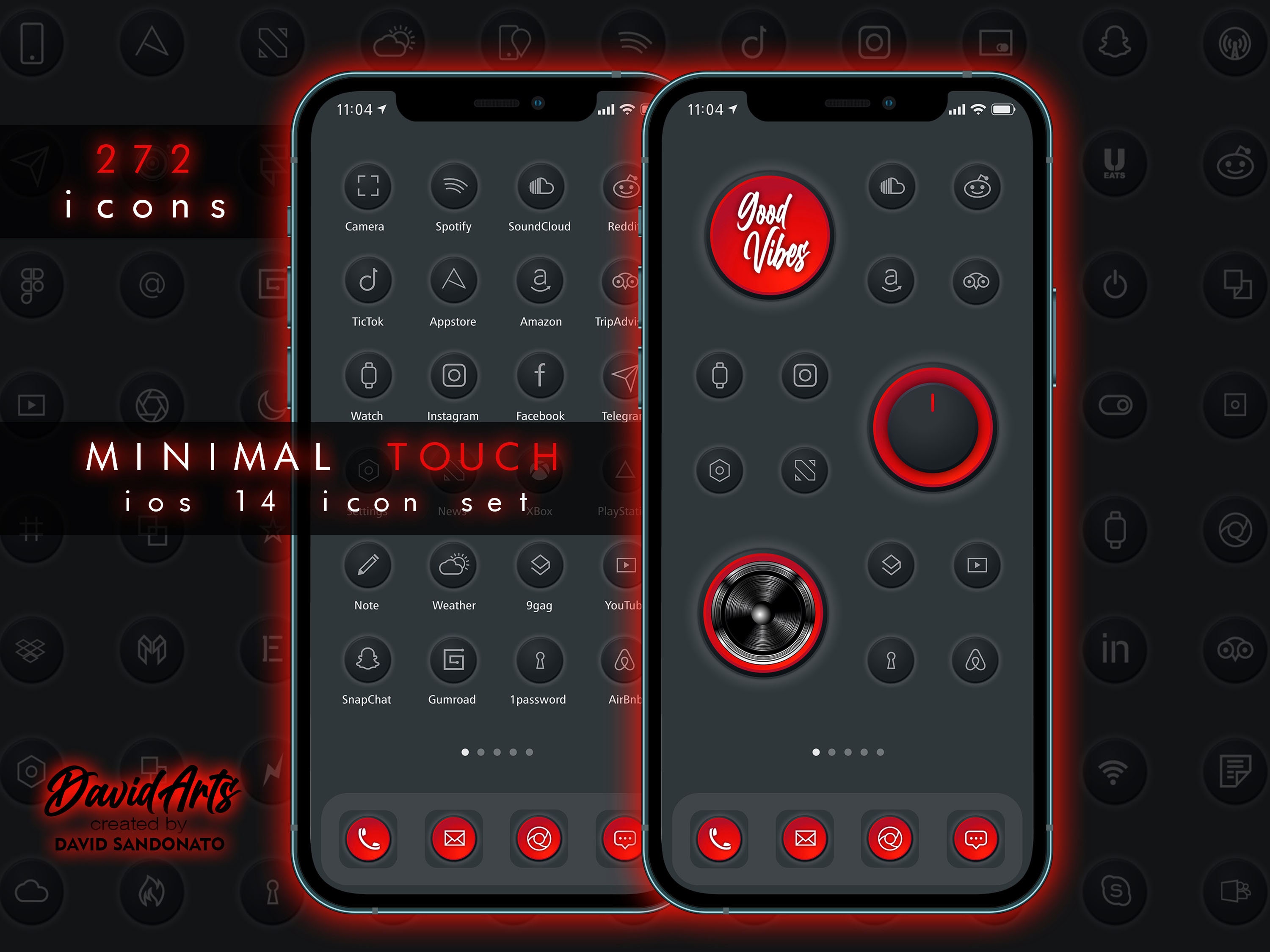 Ultra RED Minimal Touch Ios14 Icon Set 272 Icons and Backgrounds ...