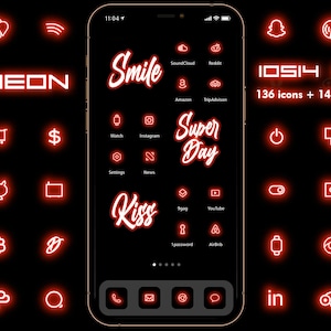 Neon RED ios14 Icon Set | 136 Icons und Hintergründe | iPhone Ästhetik |  Widget Smith | Zitat und Foto-Widgets | Anpassen des Startbildschirms