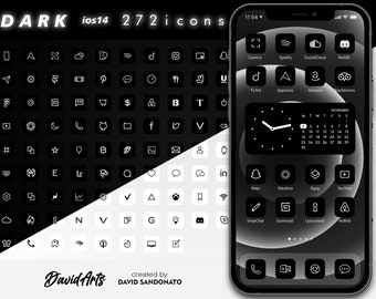 Dark Minimal Charcoal ios14 Icon Set 272 Icons and Backgrounds | iPhone Aesthetic |  Widget Smith | Black White Icons | Customize HomeScreen