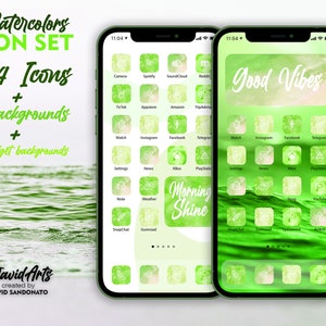 Green Ocean iOS14 Icon Set 544 Icons - 4 different Styles for iPhone homescreen customization | Aesthetic | Widget Smith | Photo Widgets