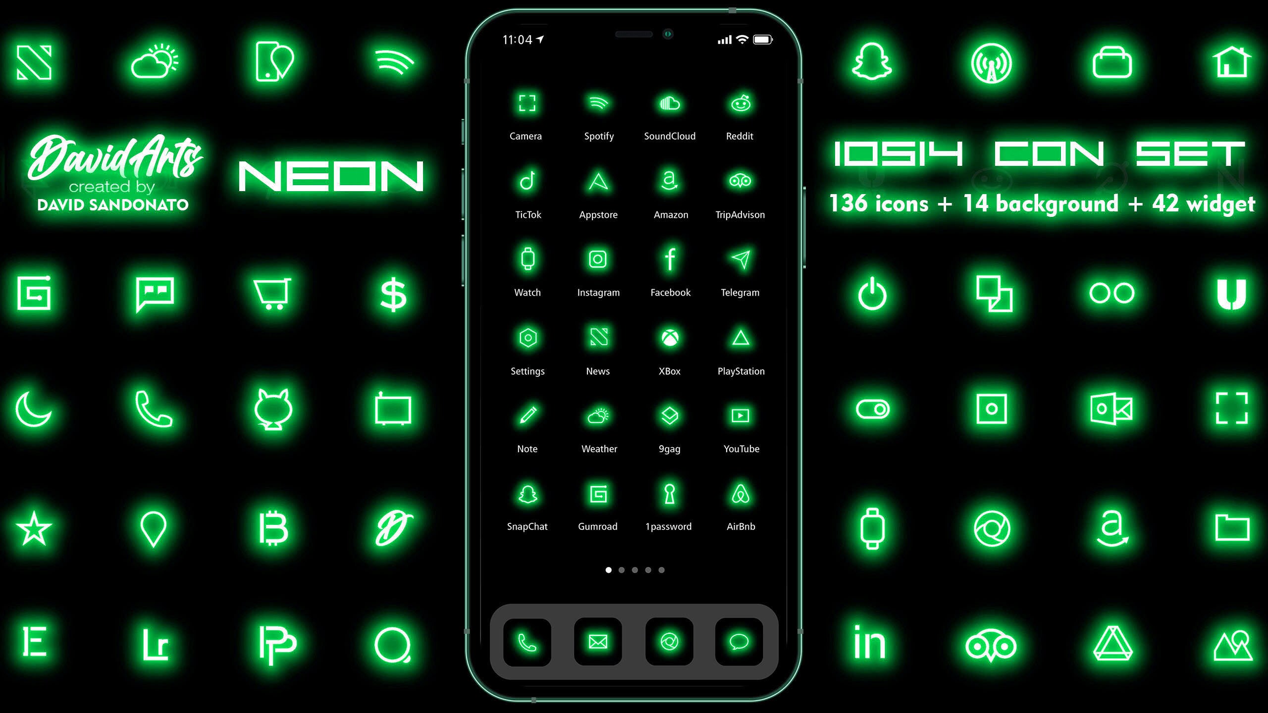 Neon Green Ios14 Icon Set 136 Icons And Backgrounds Iphone Etsy 日本