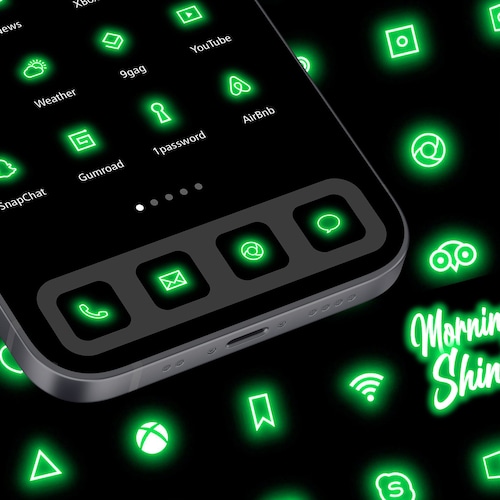 Neon Green Ios14 Icon Set 136 Icons And Backgrounds Iphone Etsy