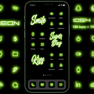 Neon Lime Green ios14 Icon Set | 136 Icons and Backgrounds | iPhone Aesthetic |  Widget Smith | Quote  Widgets | Customize Home Screen