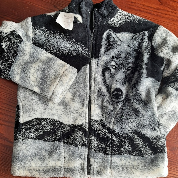 Wolf print Fleece Jacket, Youth small Wolf Nature animal pattern Coat