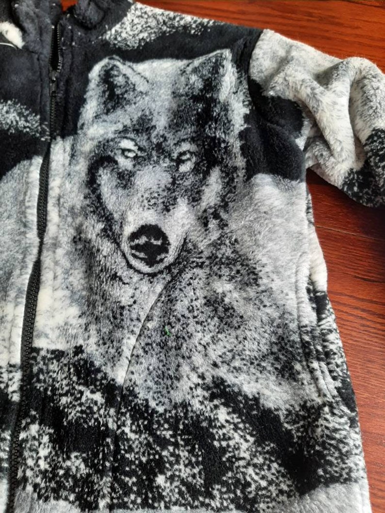 Wolf Print Fleece Jacket, Wolf Nature Animal Pattern Coat - Etsy
