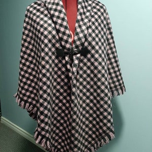 Ladies Cape, Poncho, Pink and black plaid Cape