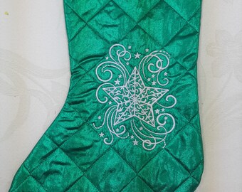 Christmas Stocking Embroidered stocking, Green Xmas Stocking, Christmas Decor, Home Decor, Christmas Accents, Home Accents, Festive Decor,