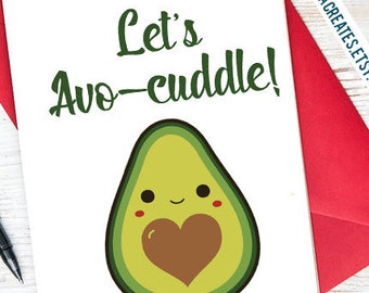 Let's AvoCuddle Avocado Themed Printable Card With Free Envelope Template