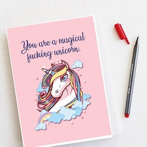 U bent een magische F * cking Unicorn Thema Printable Kaart met gratis envelop sjabloon