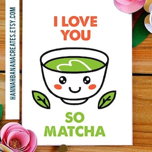 Love You So Matcha Thema Valentines instant Download Card Met Gratis Envelop Sjabloon