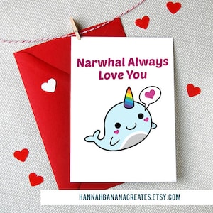 Narwhal altijd love your themed printable card met gratis envelop sjabloon