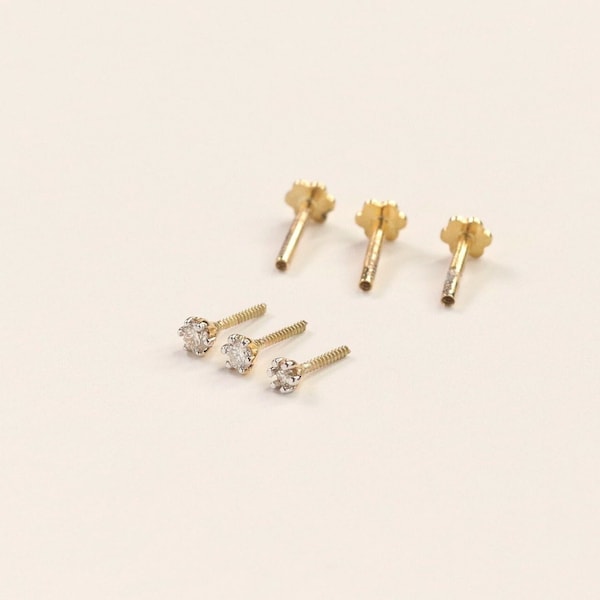 18K Gold And Real Diamond Nose Stud • Gold Nose Stud • Body Jewellery • Nose Piercing • 20 Gauge Nose Stud • Gifts for Her •Stud Nose Screw.