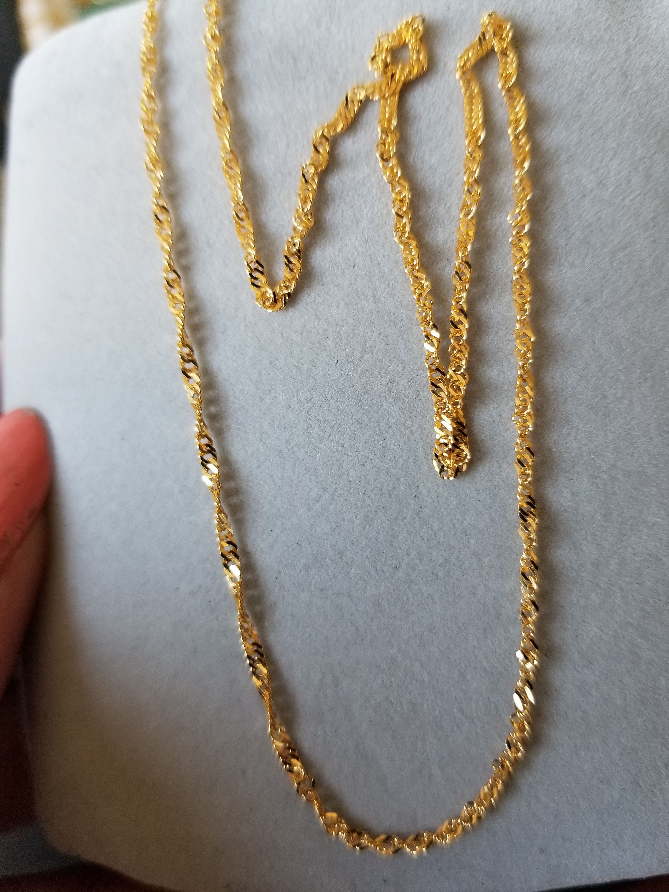 22K Solid Yellow Gold Twist Singapore Chainthin Necklacegold Etsy