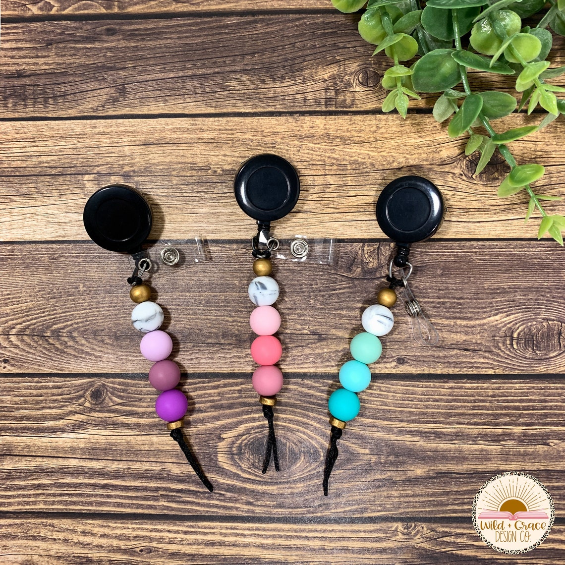 Beaded ID Badge Reel Silicone Bead badge holder Teacher ID Etsy