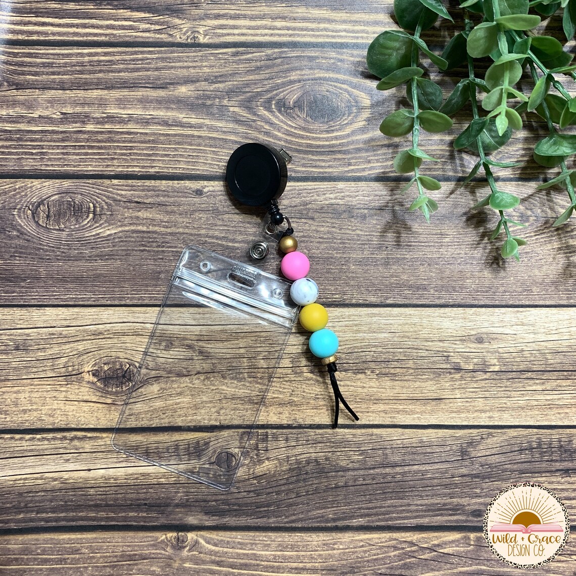 Beaded Badge Reel Wood Beaded Badge Reel Teacher Badge Reel Etsy