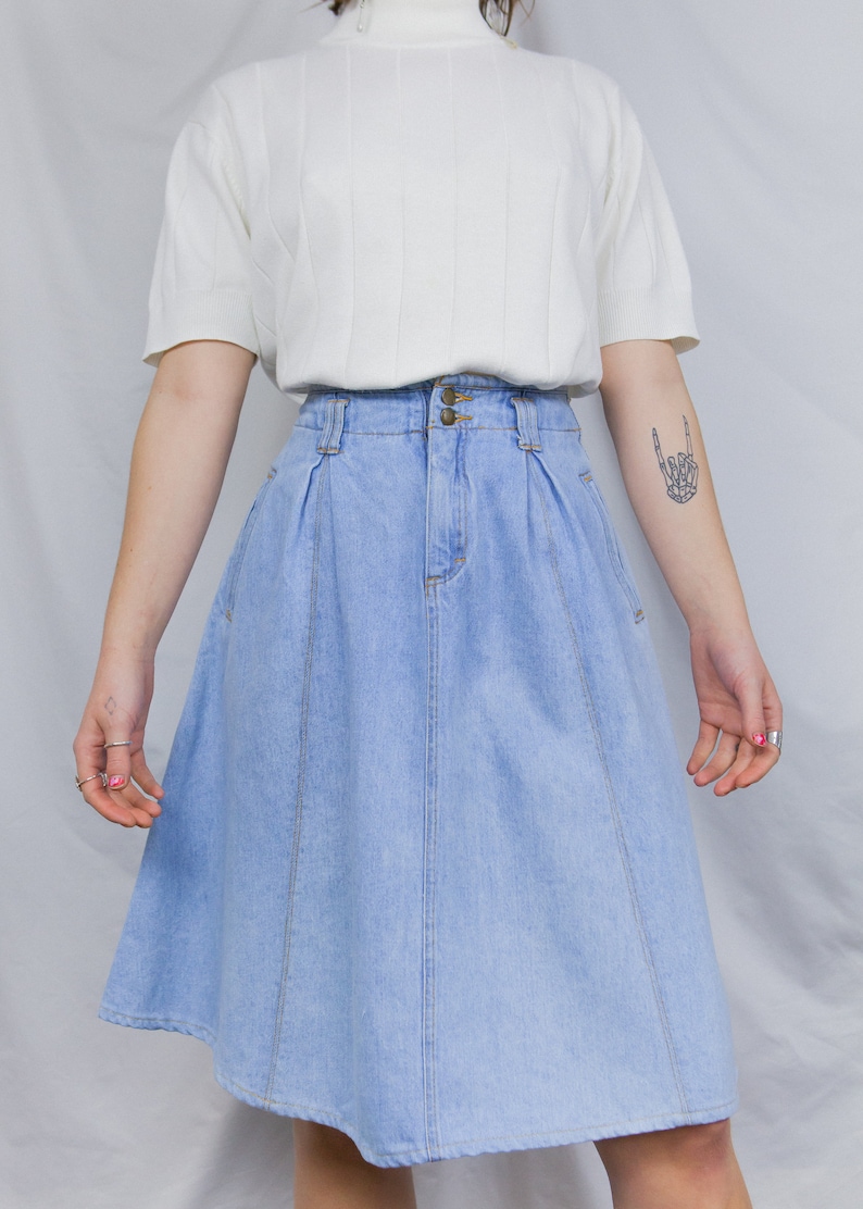 Vintage High Waisted Denim Skirt 26 Waist