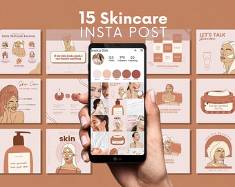 15 Instagram-grafik för hudvård | Instagram-inlägg för frisk hud | Grafik för sociala medier | Marknadsföring i sociala medier | Grafik för kosmetika