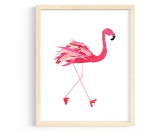 Pink Flamingo Art Print, Tropical Bird Wall Art, Beach House Decor, Girls Room Decor, Kids Room Decor, Flamingo Wall Decor